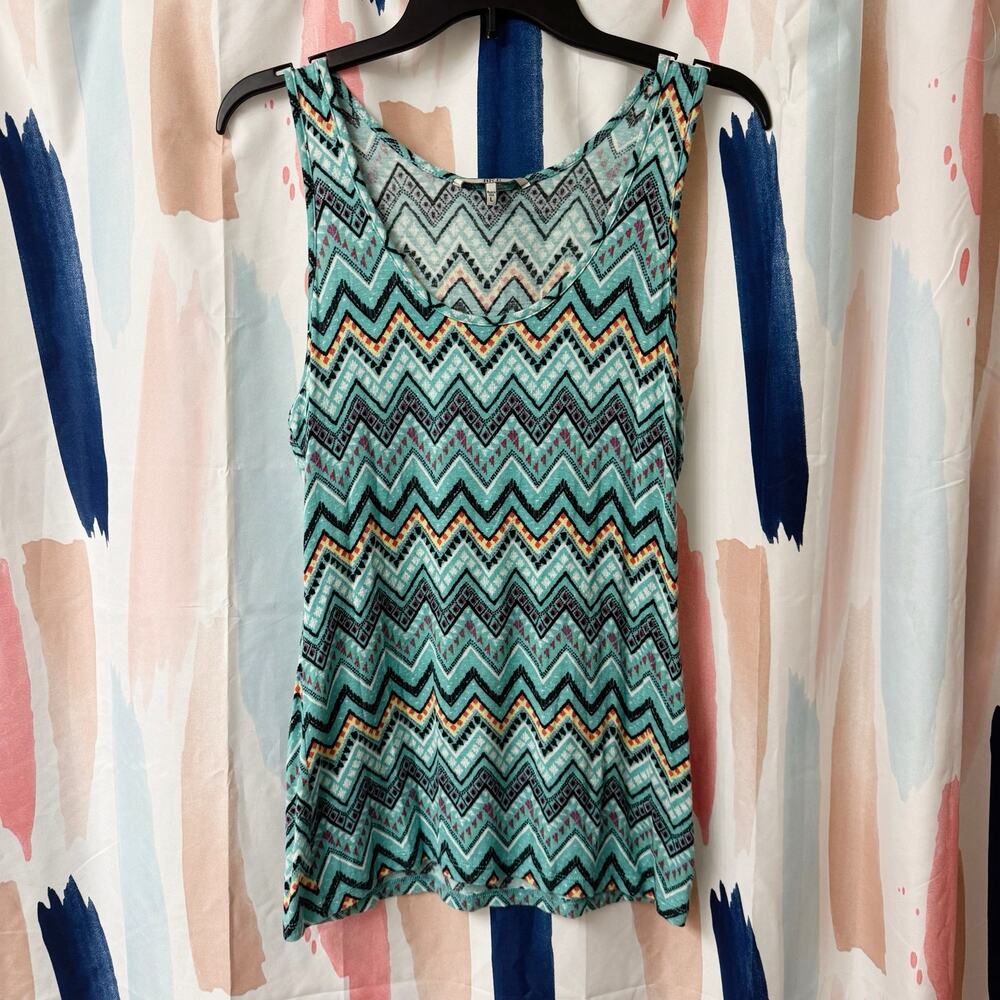 BKE by Buckle Teal Chevron Zig Zag Print Scoop Neck Tank Top Size Large